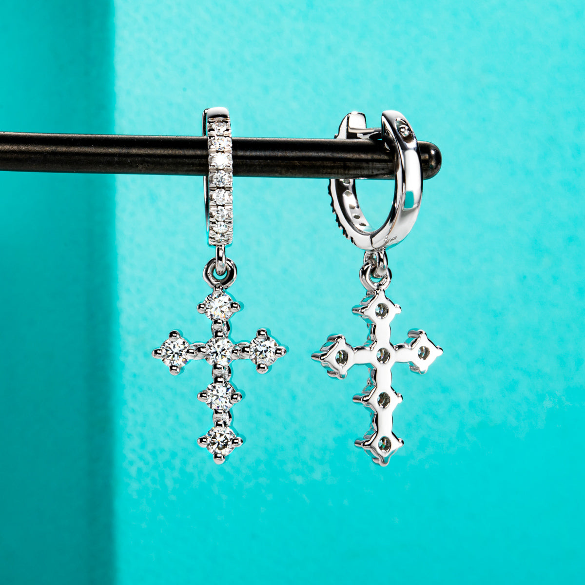S925 Silver Cross Moissanite Drop Earrings