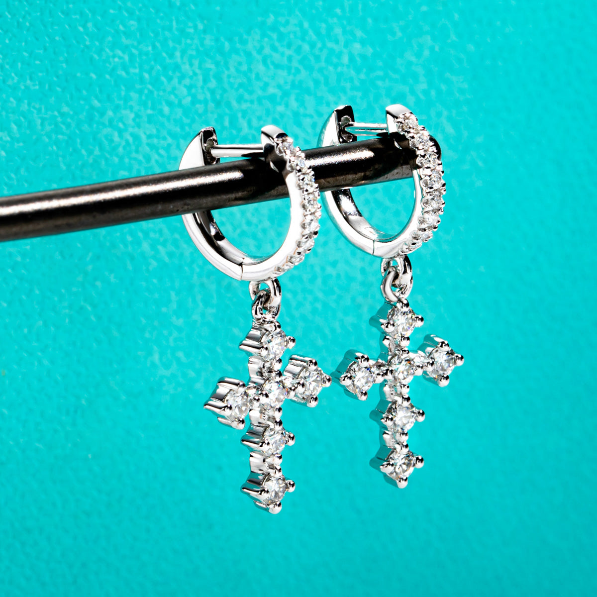 S925 Silver Cross Moissanite Drop Earrings