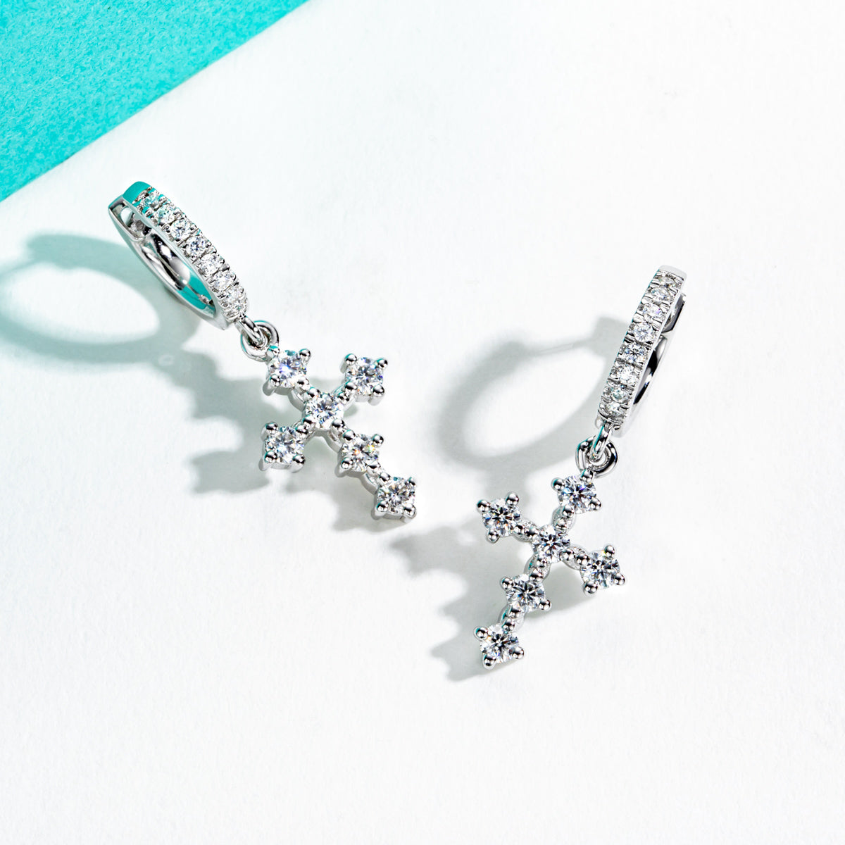 S925 Silver Cross Moissanite Drop Earrings