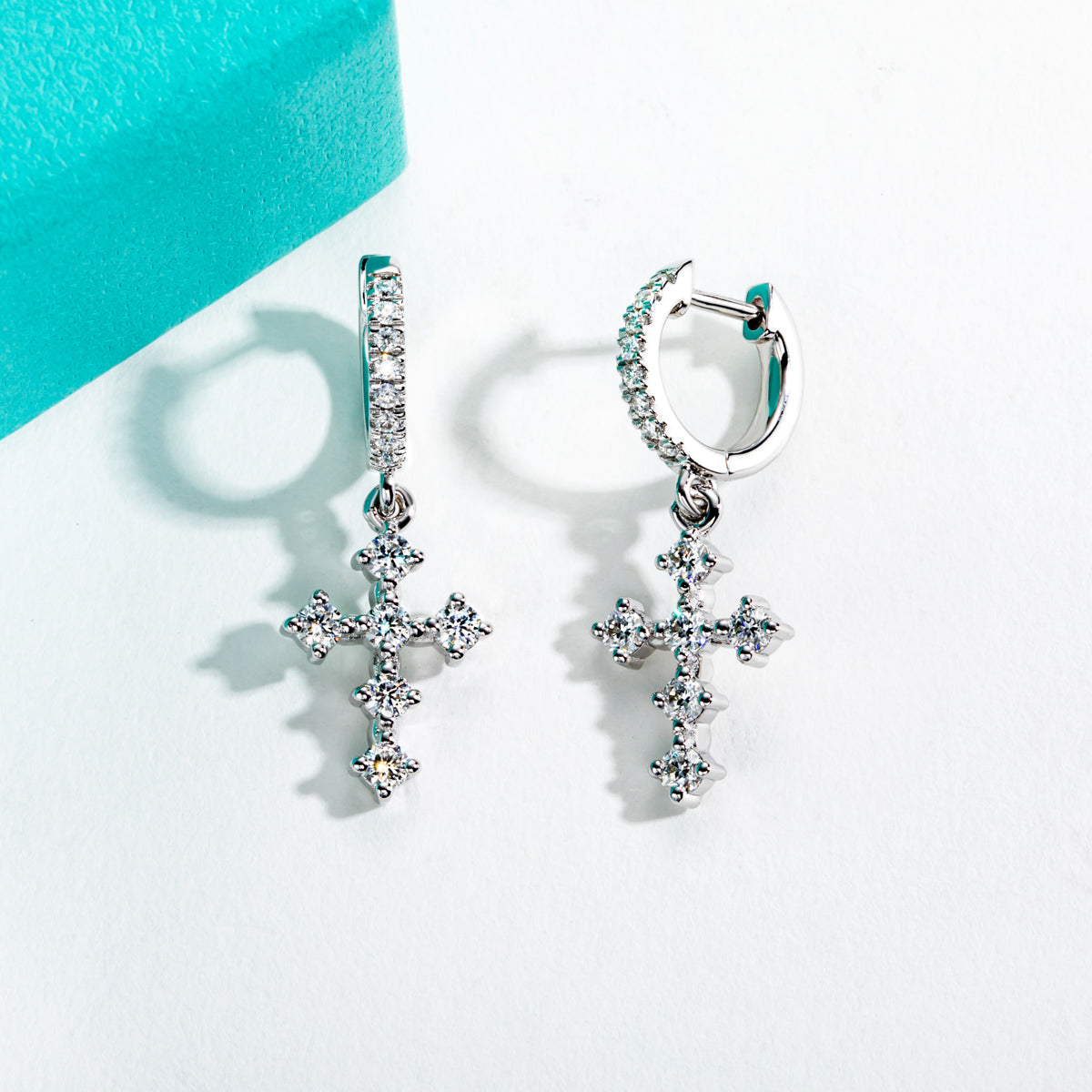 S925 Silver Cross Moissanite Drop Earrings