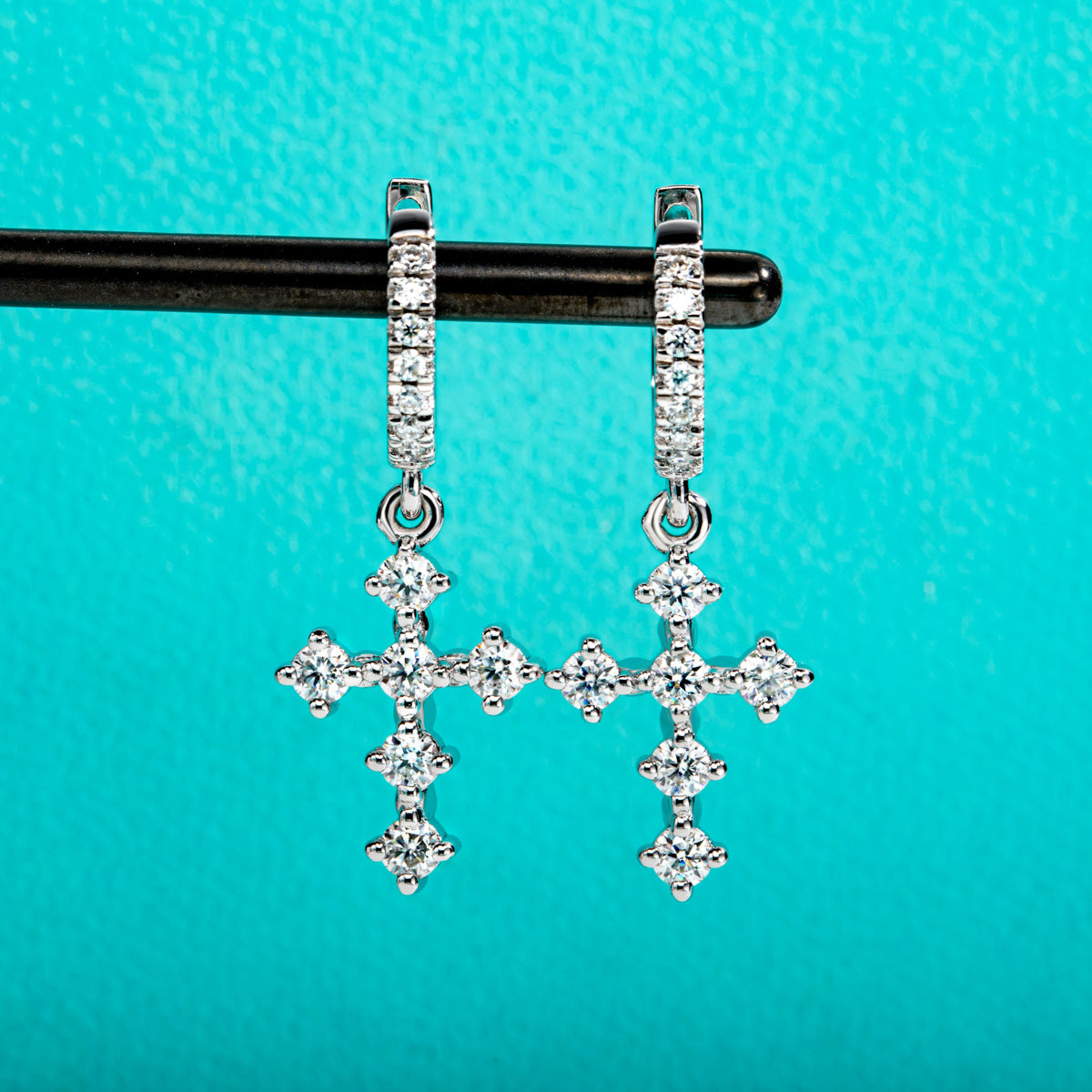 S925 Silver Cross Moissanite Drop Earrings