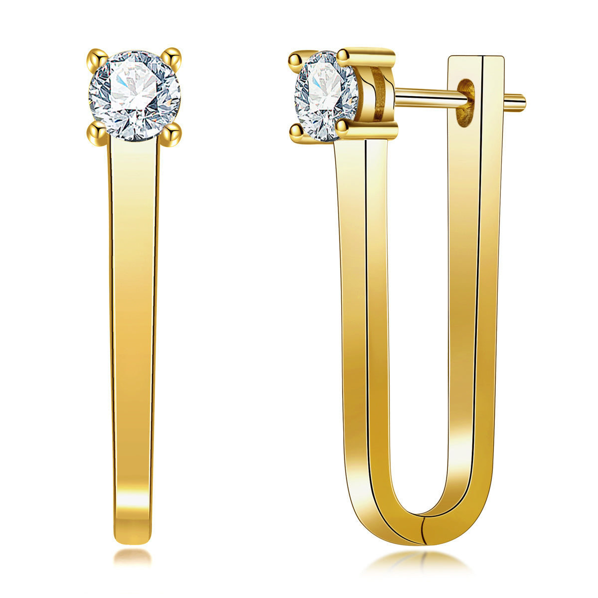 Copper Setting 5mm Round Moissanite U-Shape Hoop Earrings