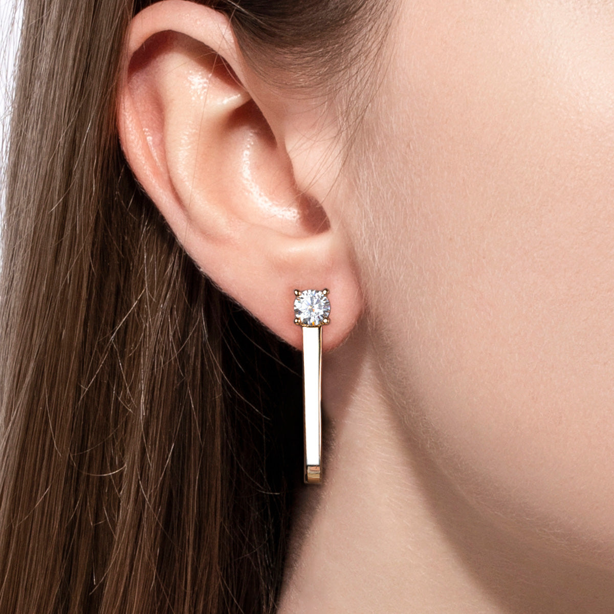 Copper Setting 5mm Round Moissanite U-Shape Hoop Earrings