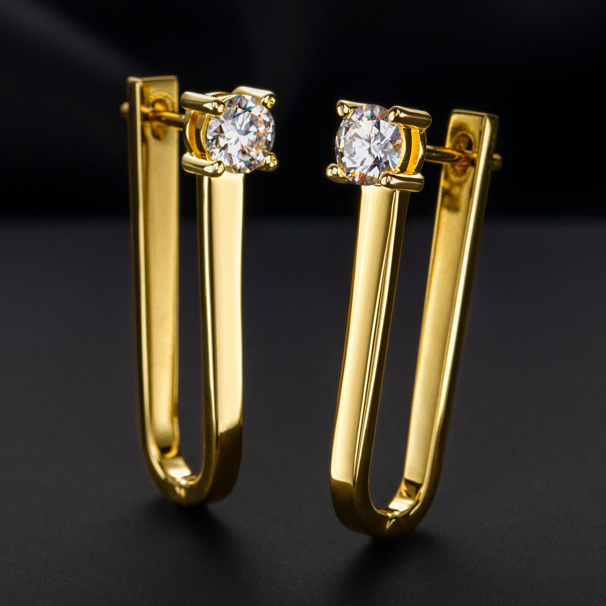 Copper Setting 5mm Round Moissanite U-Shape Hoop Earrings