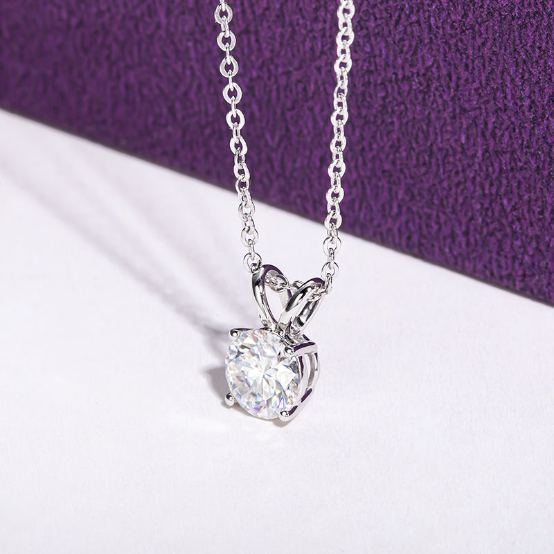14K Round Brilliant Cut Moissanite Diamond Pendants Necklace (1 ct)