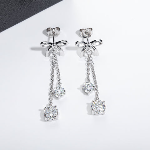 Round Brilliant Two Stone Moissanite Diamond Bow Dangle Earrings (3 ct. tw)