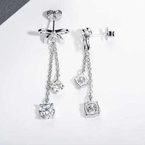 Round Brilliant Two Stone Moissanite Diamond Bow Dangle Earrings (3 ct. tw)