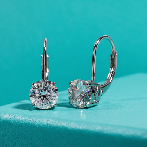 Round Cut Moissanite Diamond Dangle Earrings (2 CTTW)