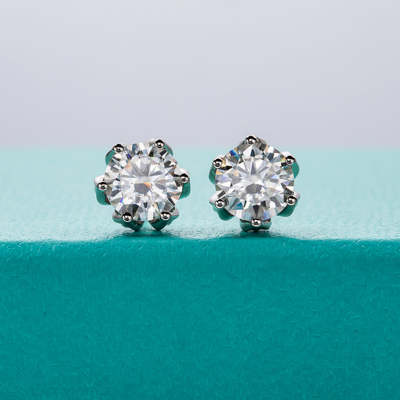 Round Brilliant Moissanite Diamond Lotus Stud Earrings (2 ct. tw)