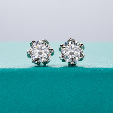 Round Brilliant Moissanite Diamond Lotus Stud Earrings (2 ct. tw)