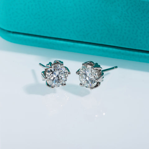 Round Brilliant Moissanite Diamond Lotus Stud Earrings (2 ct. tw)