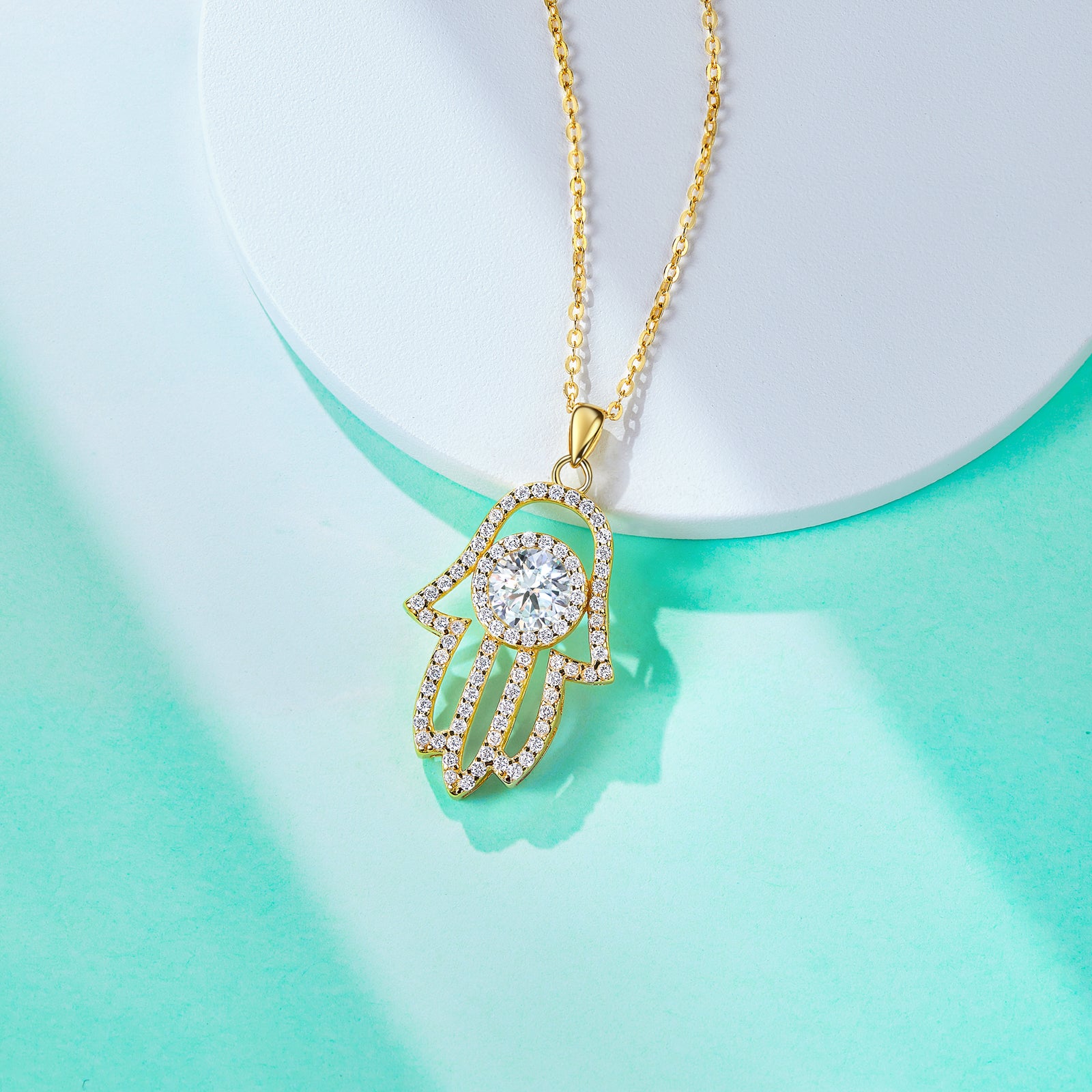 Moissanite Hamsa Hand of Fatima Pendant Necklace