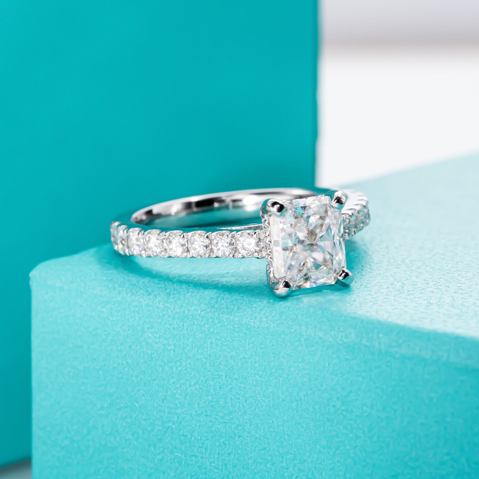 Radiant Cut Pavé Moissanite Engagement Ring (1.5 ct)