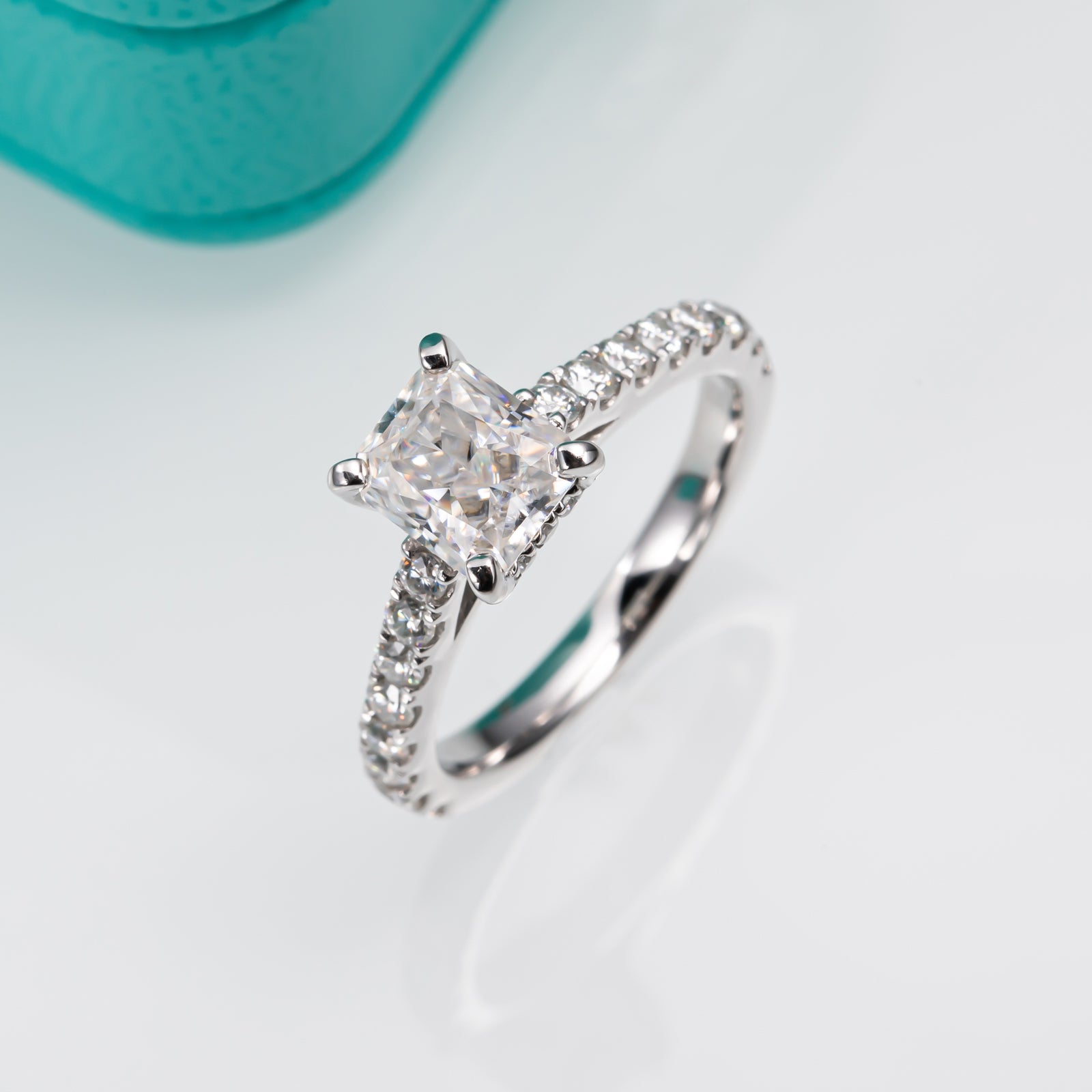 Radiant Cut Pavé Moissanite Engagement Ring (1.5 ct)