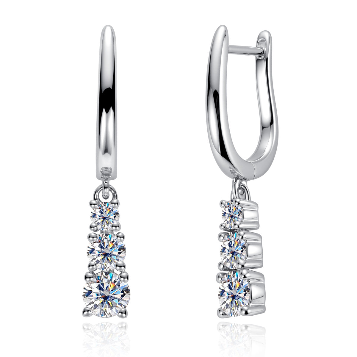 S925 Sterling Silver Three-Stone Moissanite Earrings