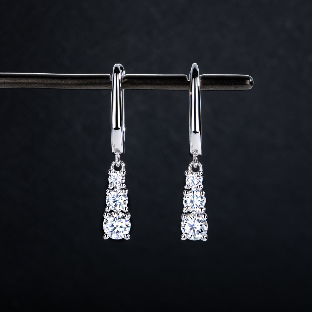 S925 Sterling Silver Three-Stone Moissanite Earrings
