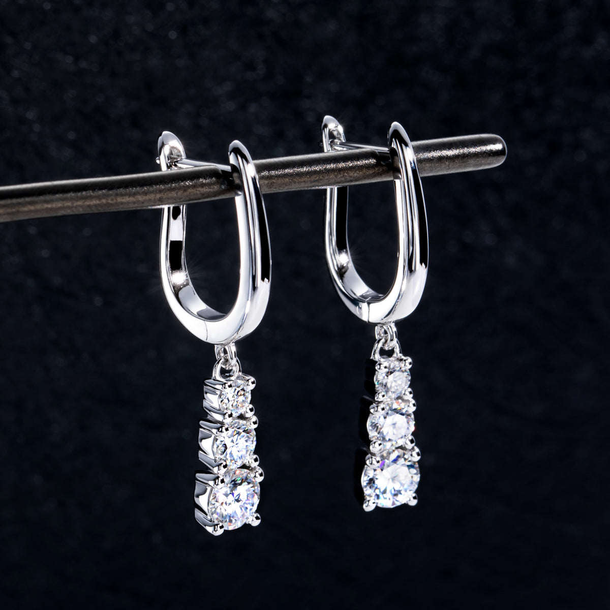 S925 Sterling Silver Three-Stone Moissanite Earrings