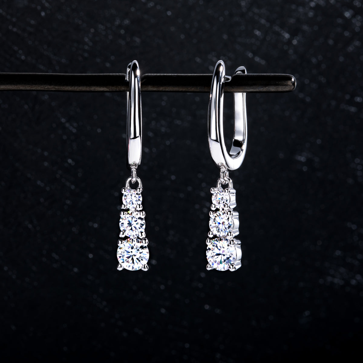 S925 Sterling Silver Three-Stone Moissanite Earrings