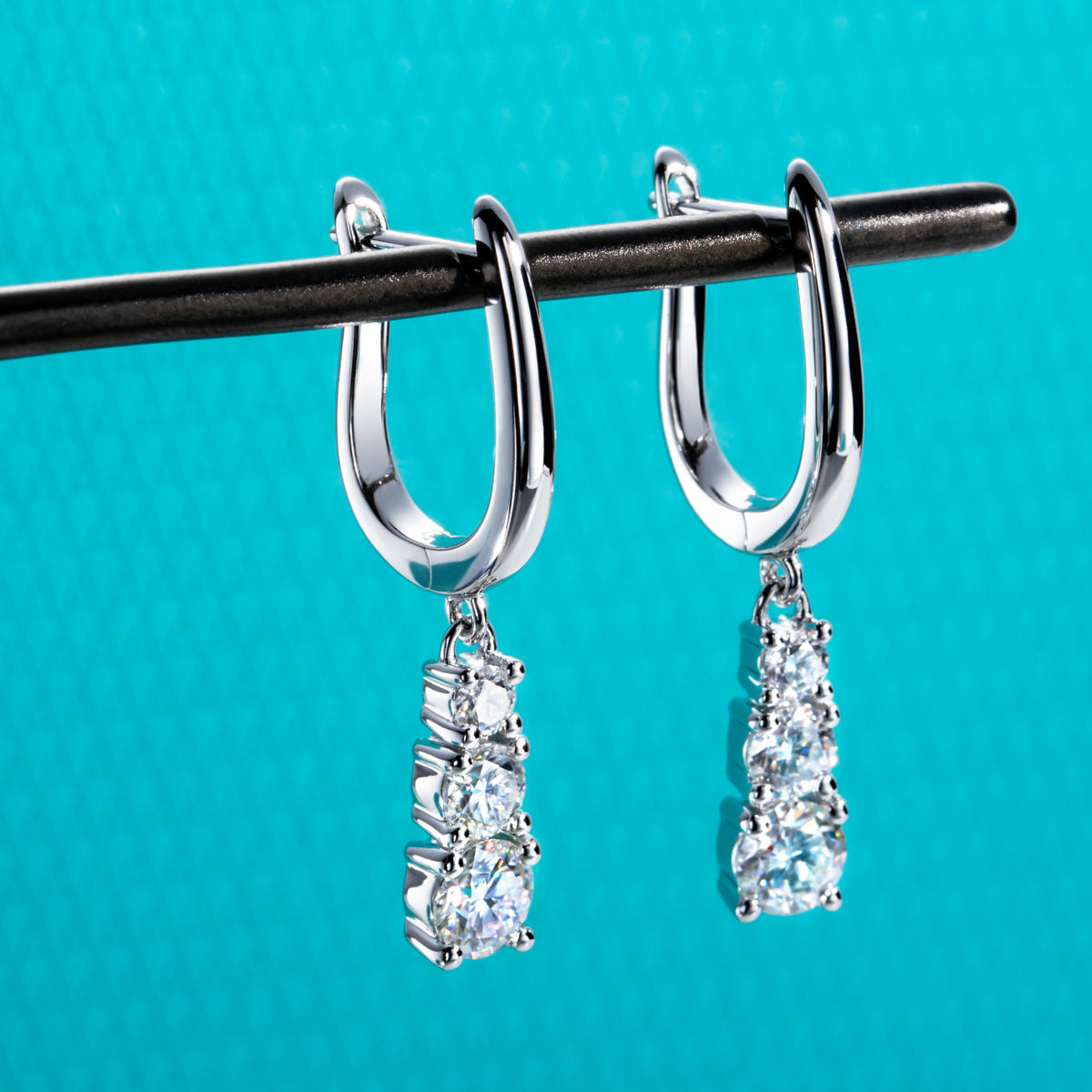 S925 Sterling Silver Three-Stone Moissanite Earrings