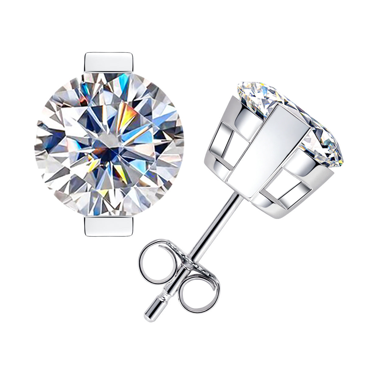3.0ct 9.0mm Round Moissanite Stud Earrings | S925 Sterling Silver