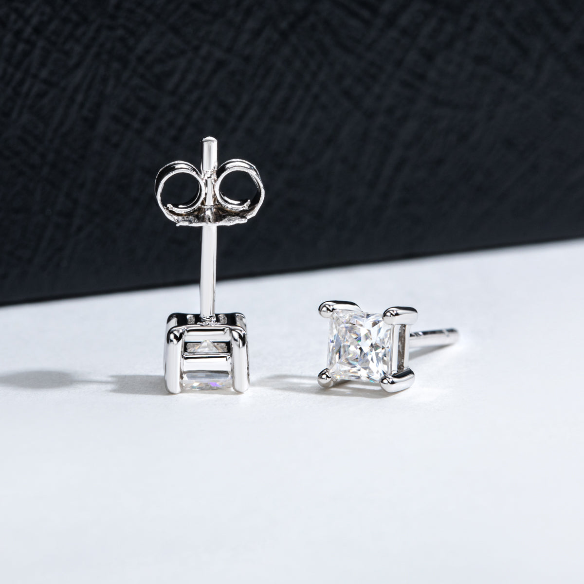 S925 Silver Princess Cut Moissanite Stud Earrings