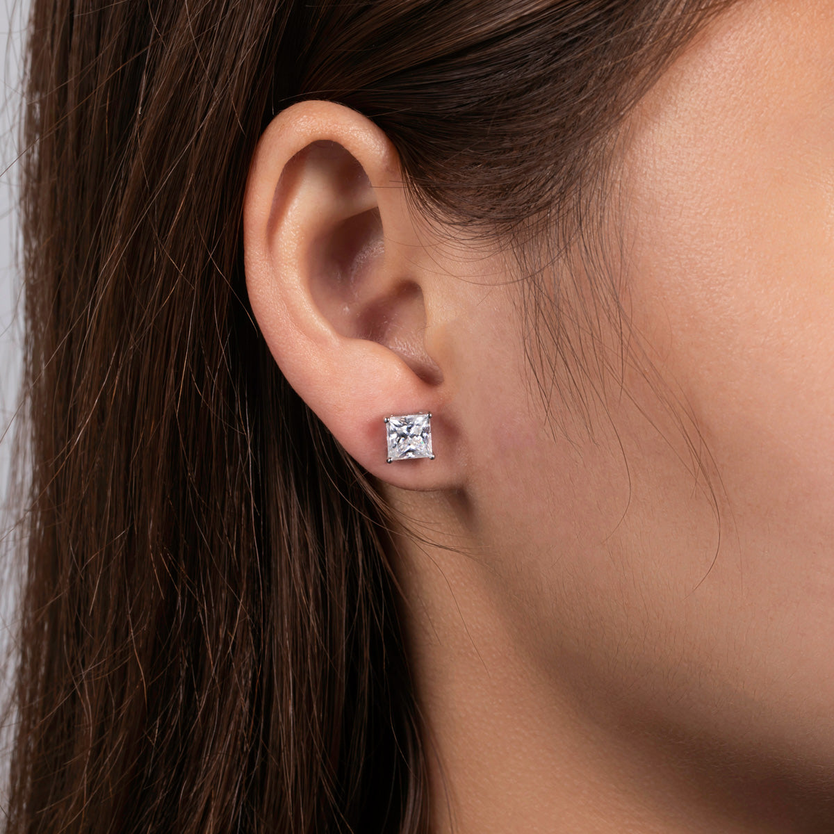 S925 Silver Princess Cut Moissanite Stud Earrings