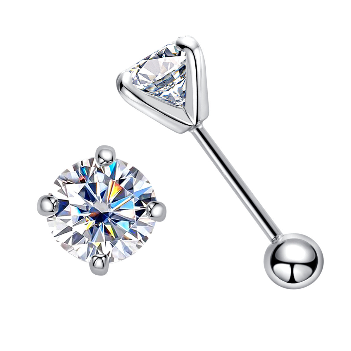 S925 Sterling Silver Round Moissanite 4-Prong Stud Earrings