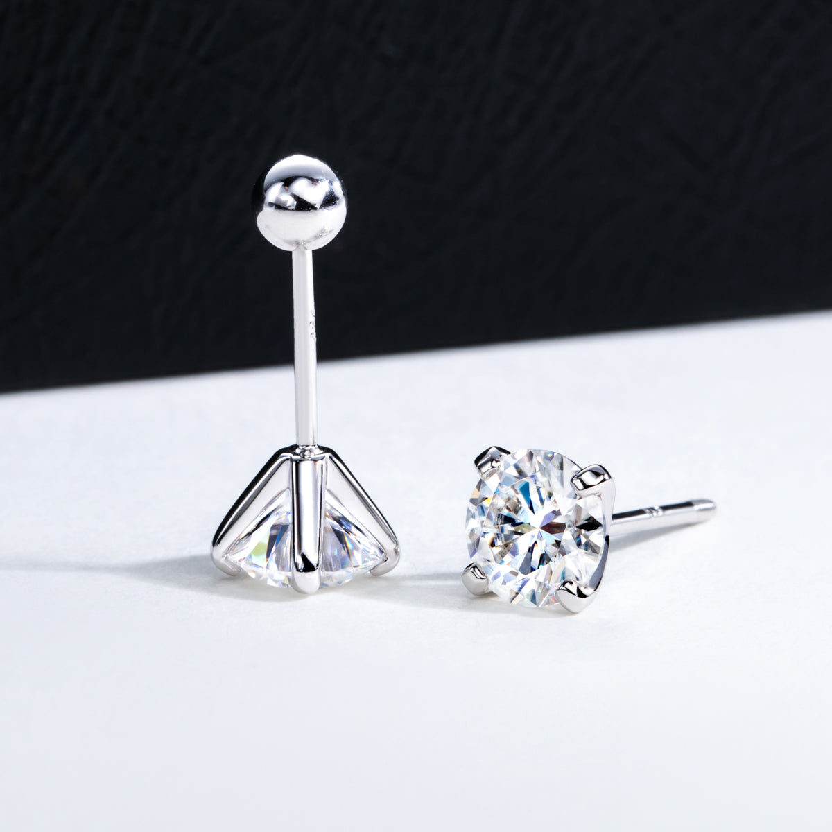 S925 Sterling Silver Round Moissanite 4-Prong Stud Earrings