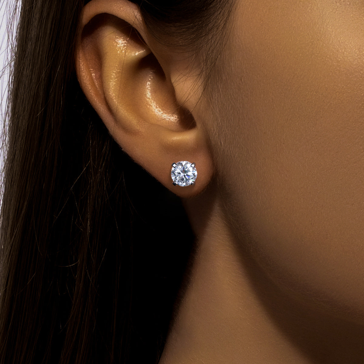 S925 Sterling Silver Round Moissanite 4-Prong Stud Earrings