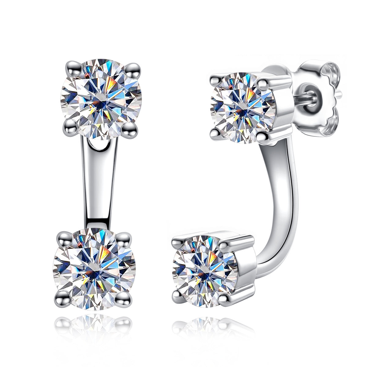 S925 Sterling Silver Round Moissanite Two-way Wear Stud Earrings