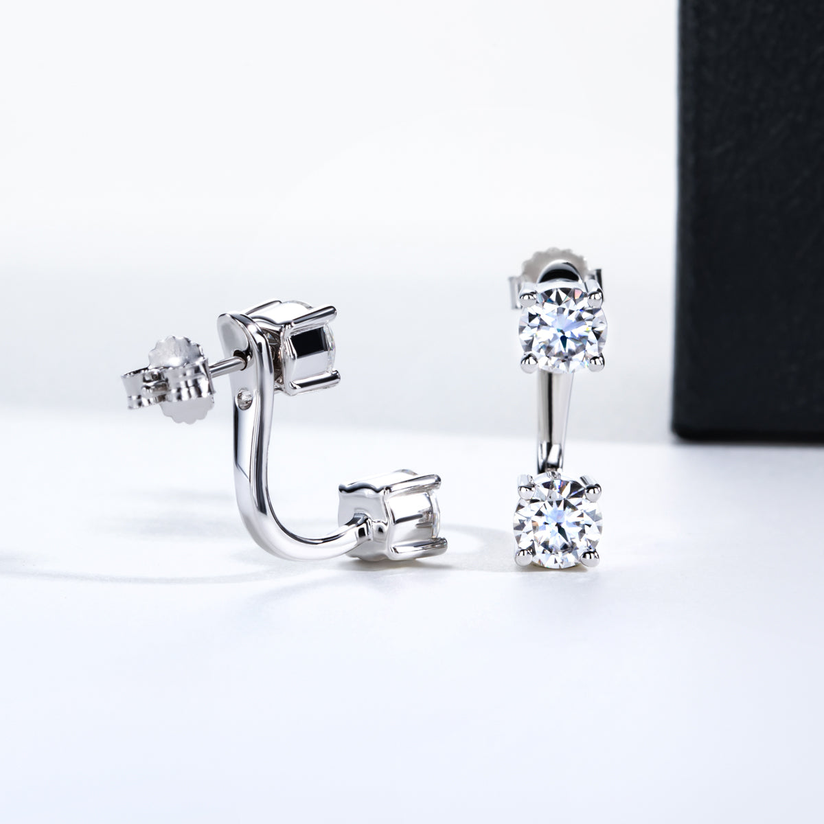 S925 Sterling Silver Round Moissanite Two-way Wear Stud Earrings
