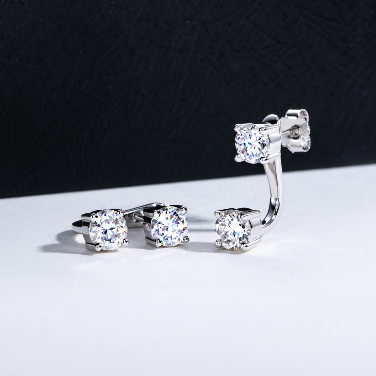 S925 Sterling Silver Round Moissanite Two-way Wear Stud Earrings