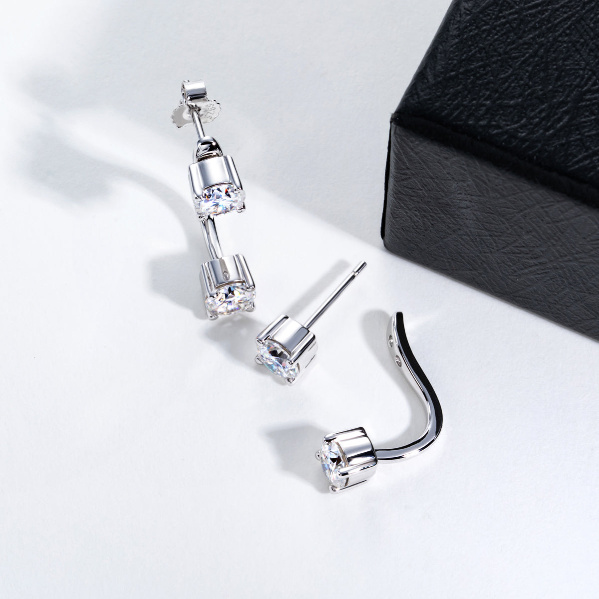 S925 Sterling Silver Round Moissanite Two-way Wear Stud Earrings