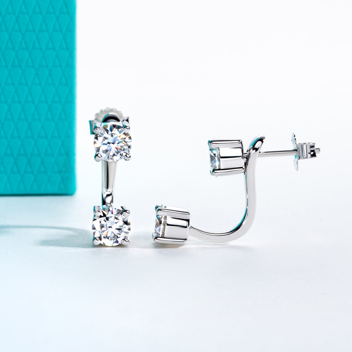 S925 Sterling Silver Round Moissanite Two-way Wear Stud Earrings