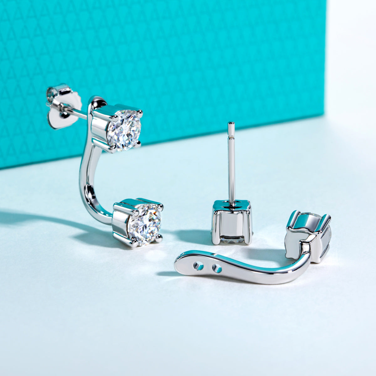 S925 Sterling Silver Round Moissanite Two-way Wear Stud Earrings