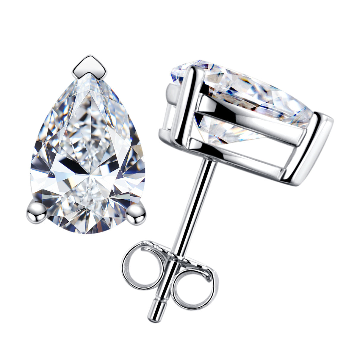 S925 Silver Pear-Shaped Moissanite Stud Earrings, Standard Cut