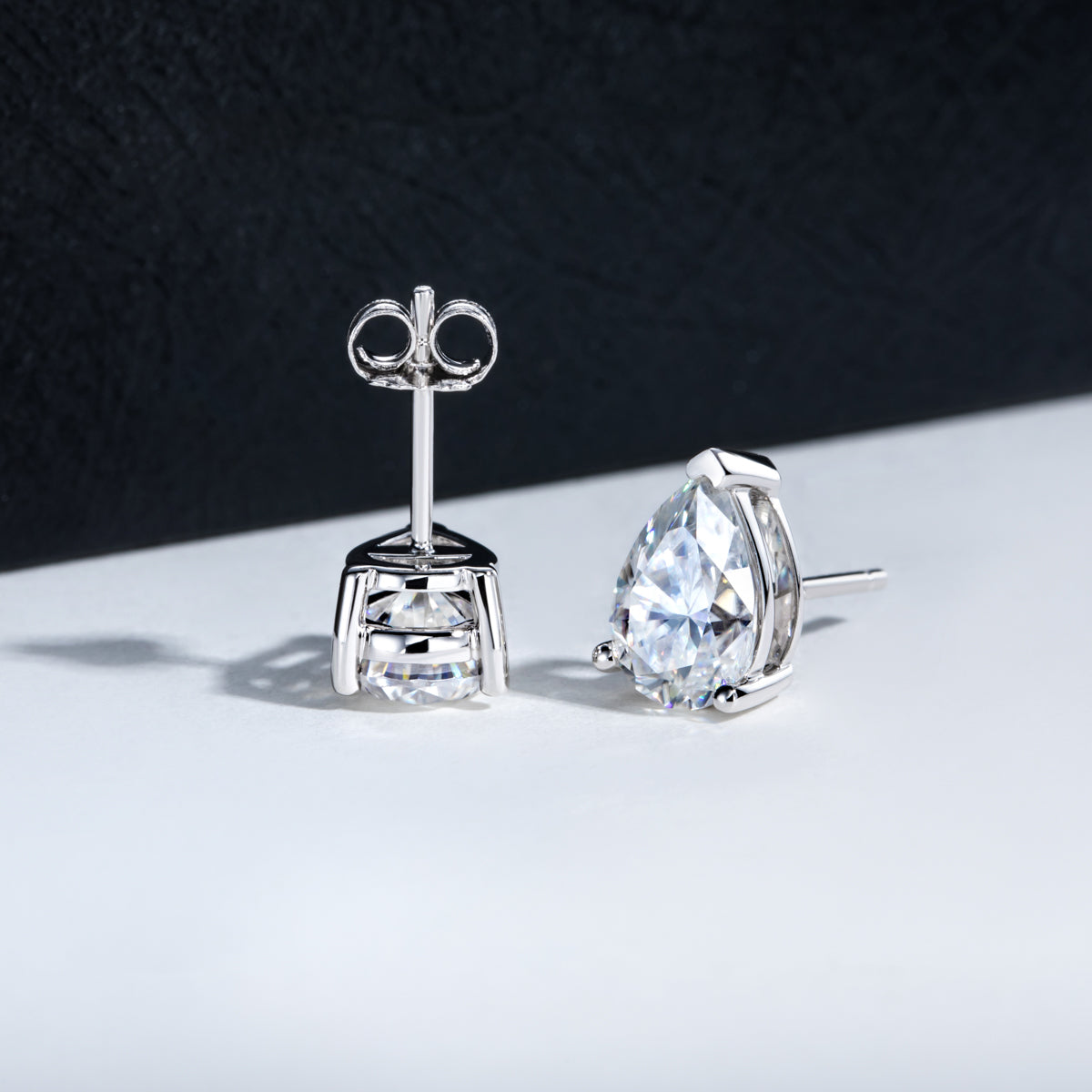 S925 Silver Pear-Shaped Moissanite Stud Earrings, Standard Cut