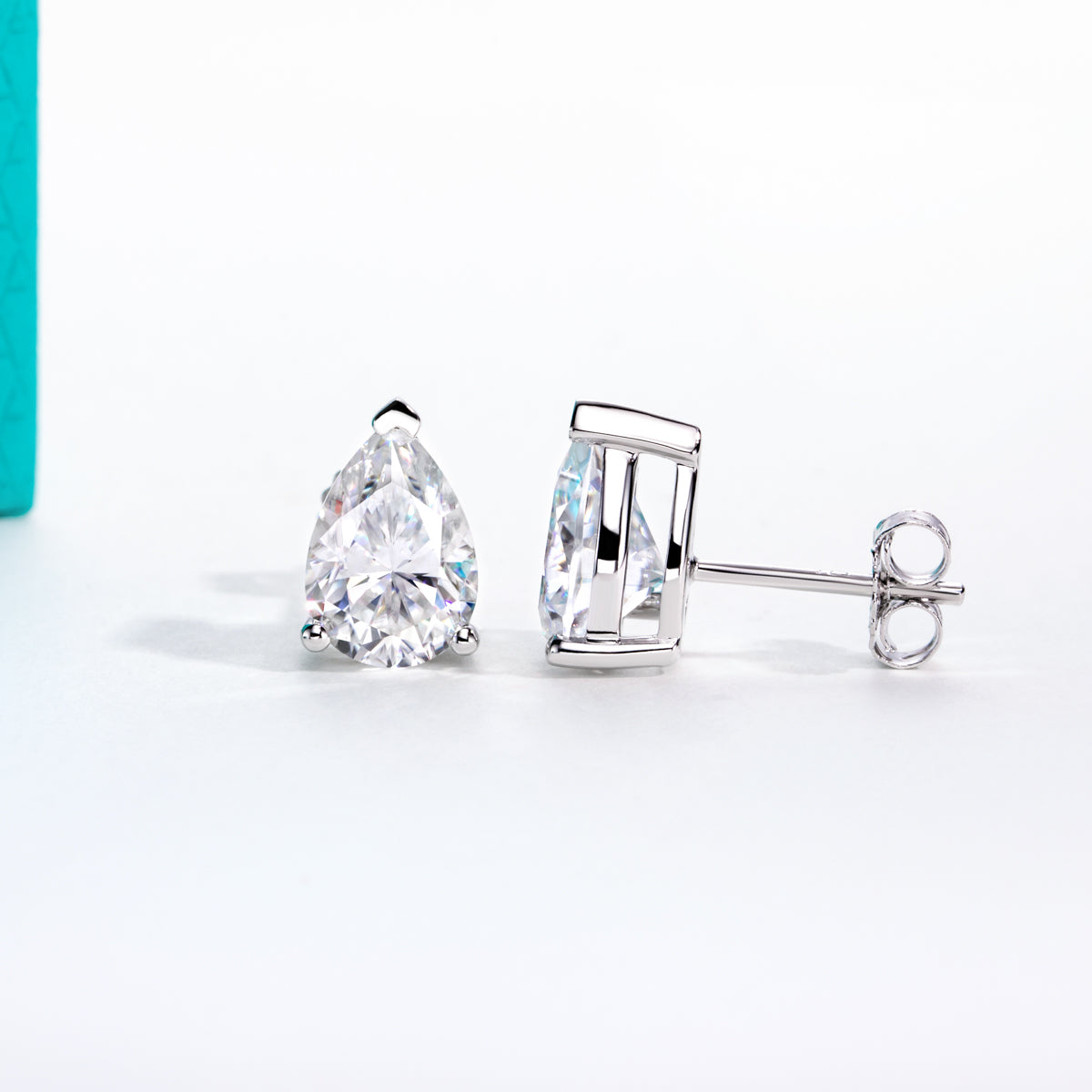 S925 Silver Pear-Shaped Moissanite Stud Earrings, Standard Cut