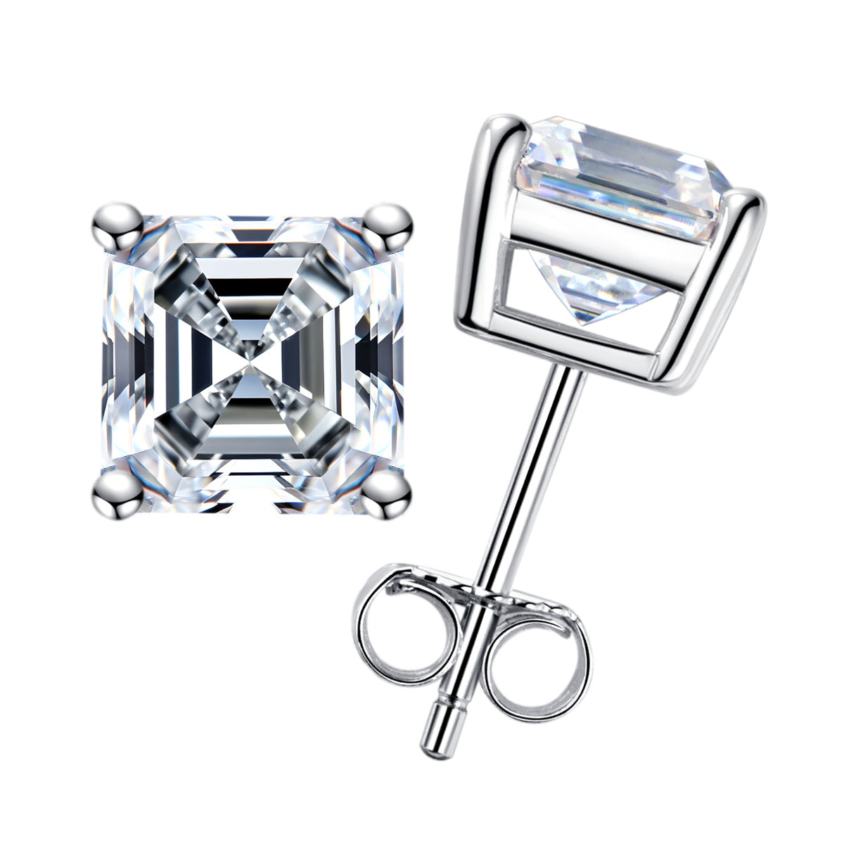 S925 Silver Ascher Cut Moissanite Stud Earrings