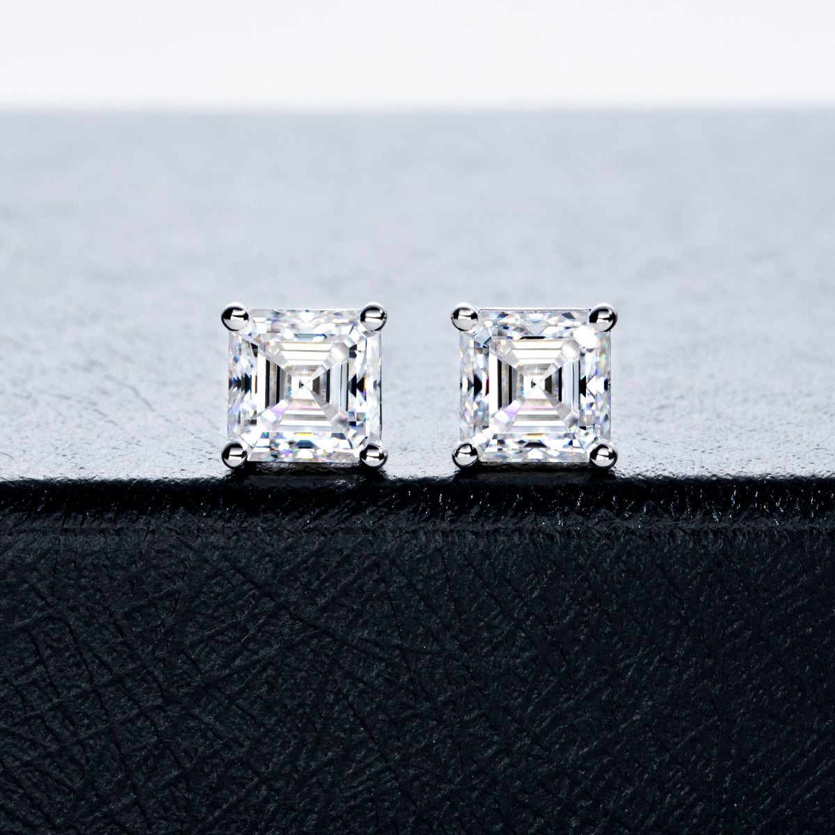 S925 Silver Ascher Cut Moissanite Stud Earrings