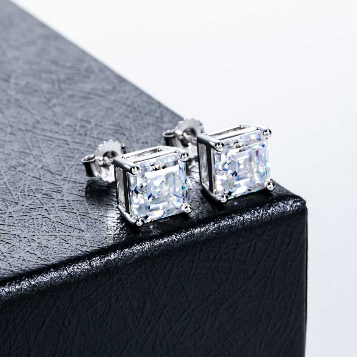 S925 Silver Ascher Cut Moissanite Stud Earrings