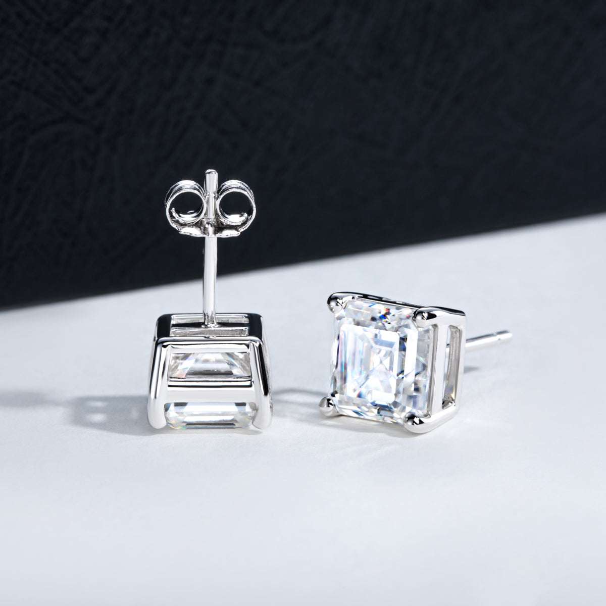 S925 Silver Ascher Cut Moissanite Stud Earrings