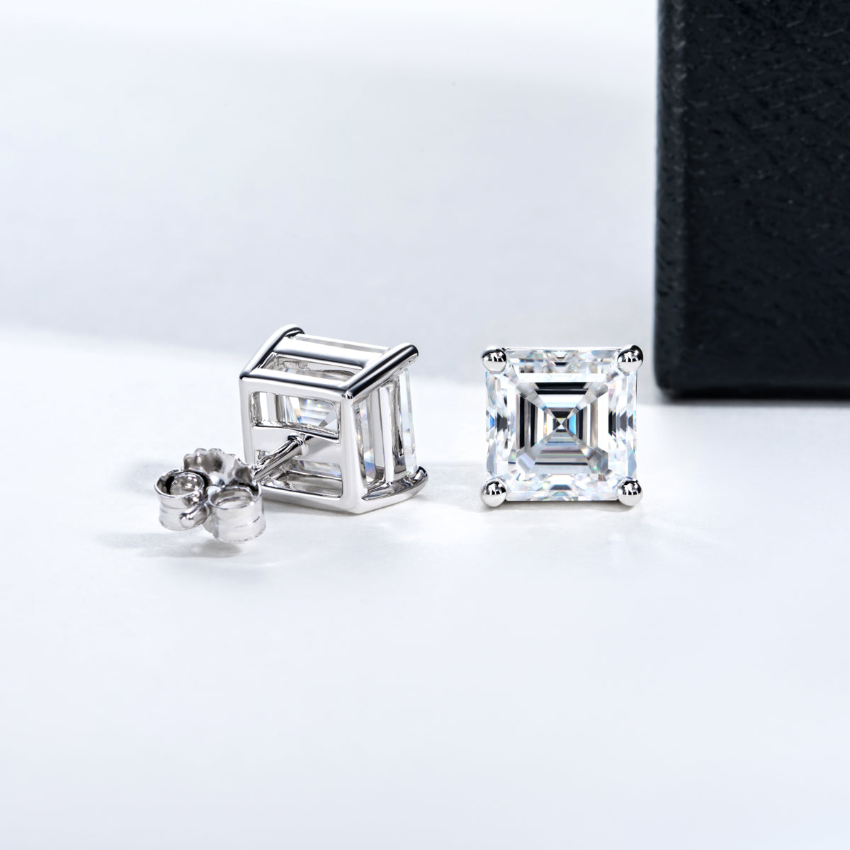 S925 Silver Ascher Cut Moissanite Stud Earrings