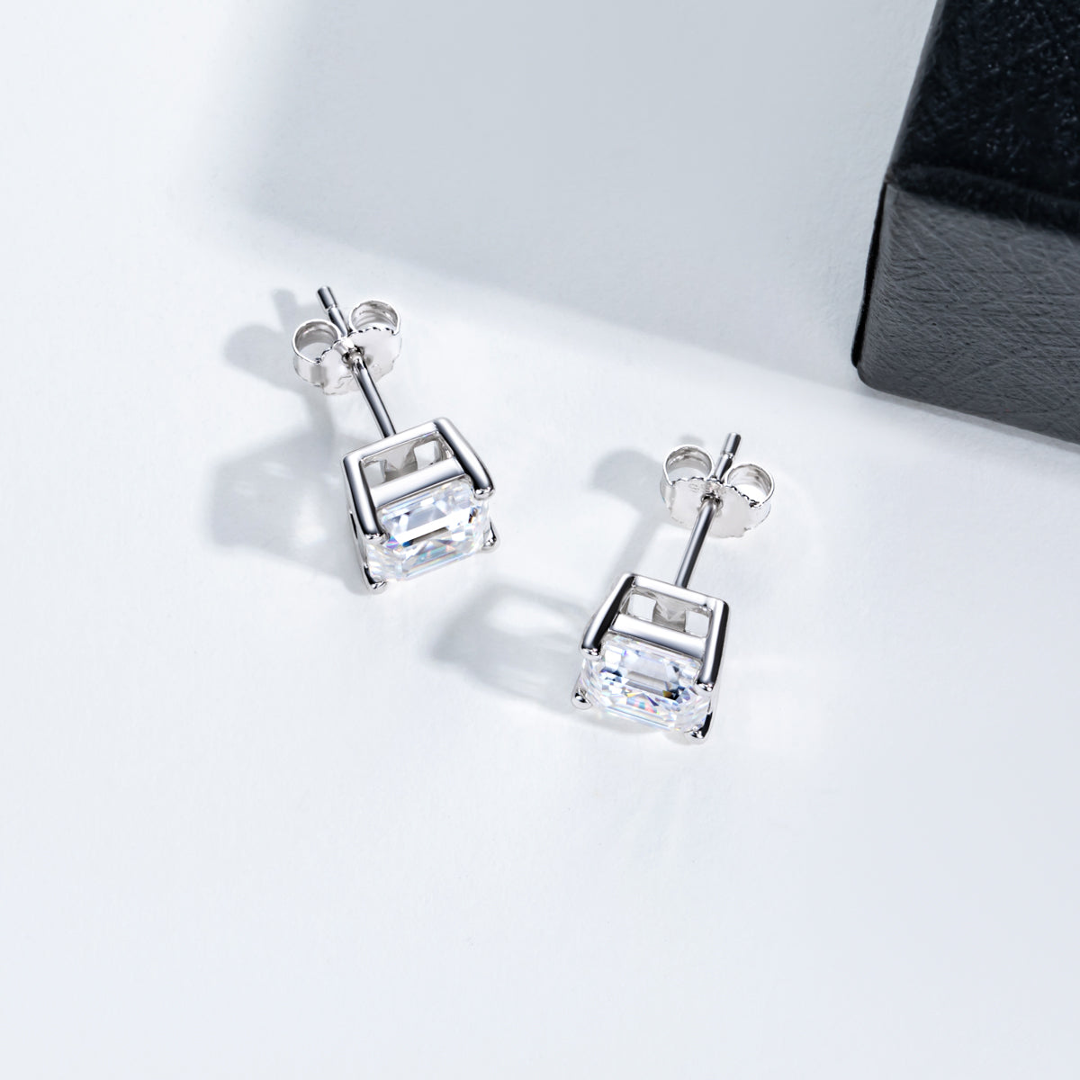 S925 Silver Ascher Cut Moissanite Stud Earrings