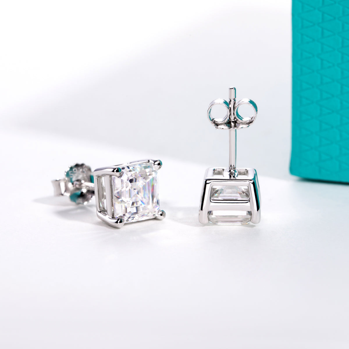 S925 Silver Ascher Cut Moissanite Stud Earrings