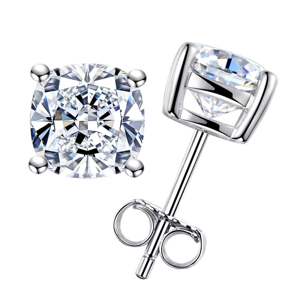 S925 Silver Moissanite Cushion Cut Stud Earrings