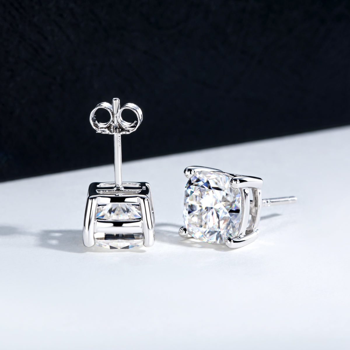 S925 Silver Moissanite Cushion Cut Stud Earrings