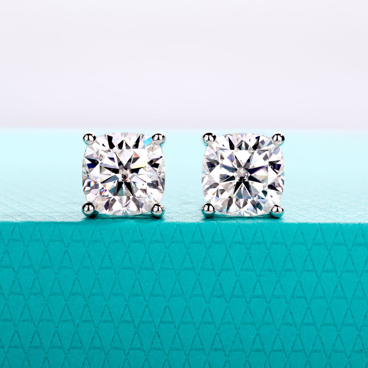 S925 Silver Moissanite Cushion Cut Stud Earrings