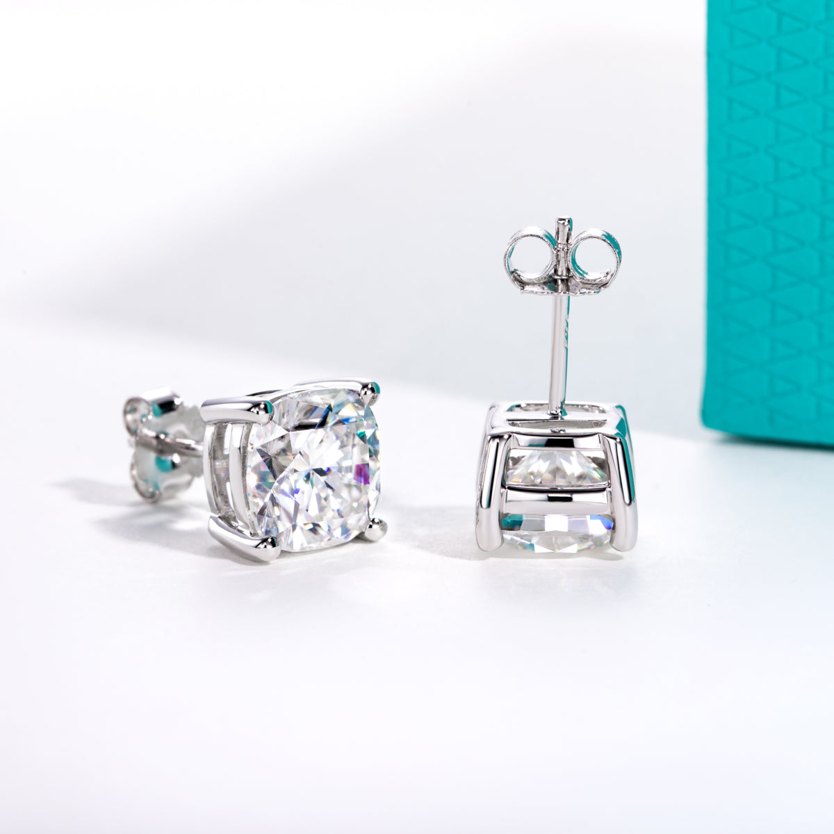 S925 Silver Moissanite Cushion Cut Stud Earrings