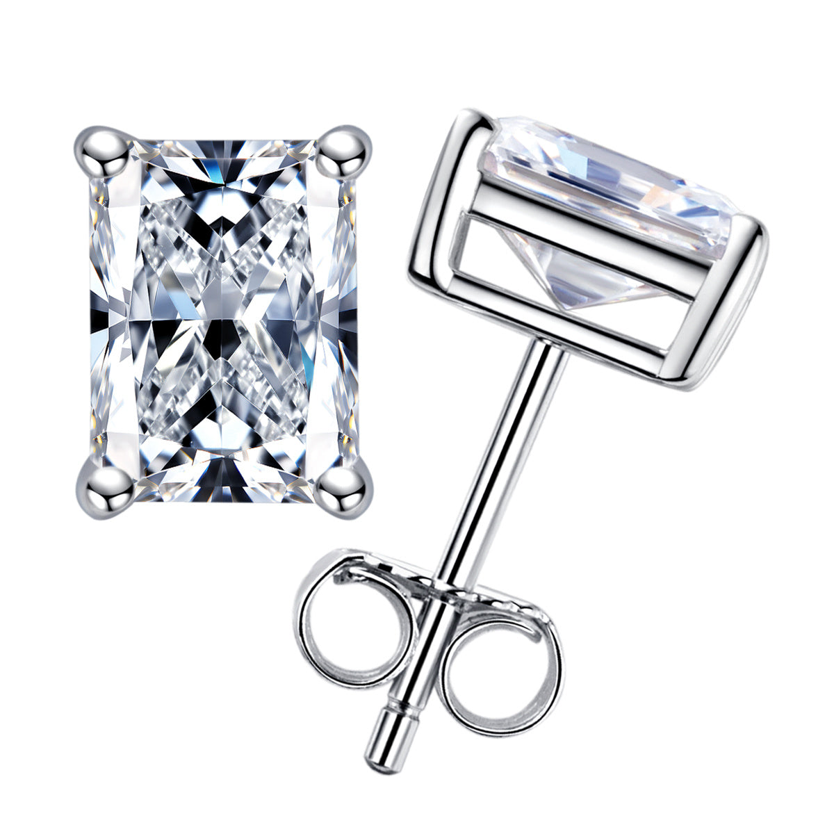 S925‑Silver Radiant‑Cut Moissanite Stud Earrings